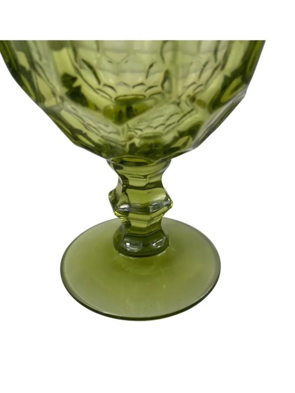 Vintage Imperial Glass Provincial Avocado Green Thumbprint Water Goblet